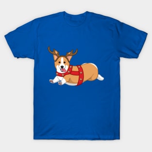 Cute Tan Corgi in Christmas Reindeer Costume T-Shirt